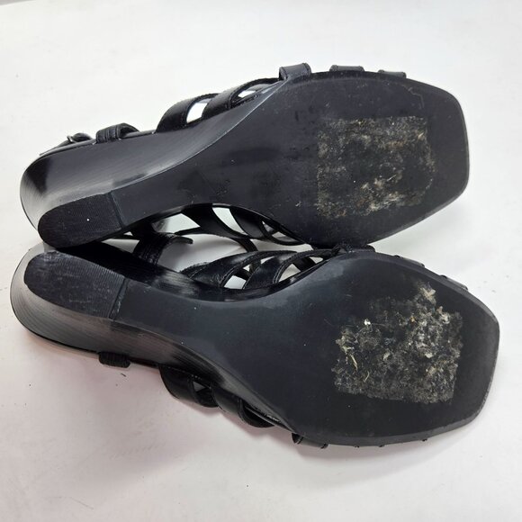 Vintage Nickels Womens Black Leather Wedge Heel Strappy Sandals Size 6.5M - Picture 10 of 11